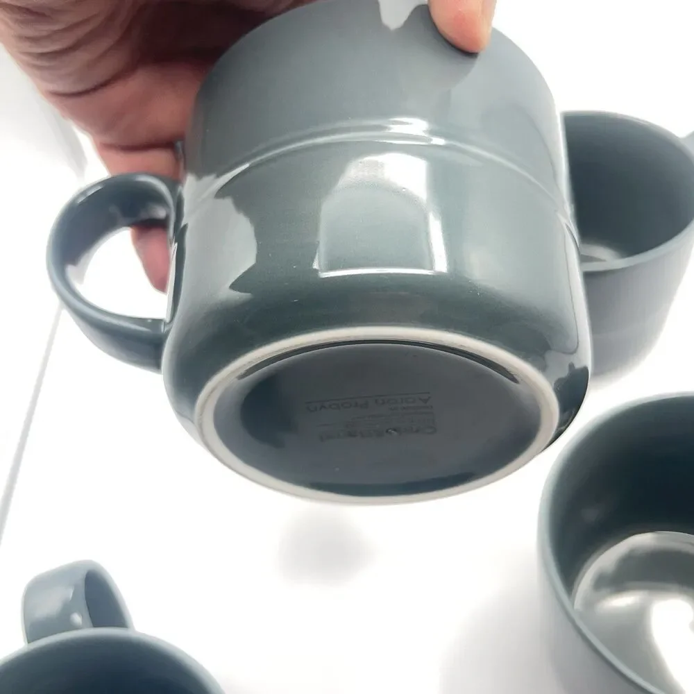 Crate & Barrel Aaron Probyn Hue Coffee Mugs Dark Gray Set of 4 Rare